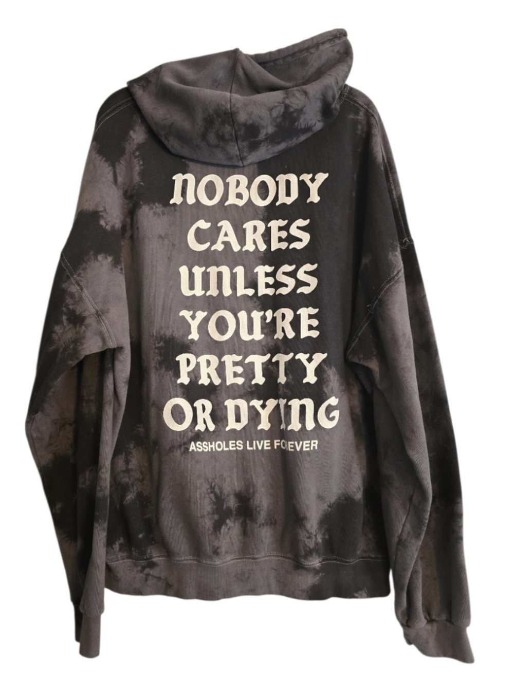 Graphic Tie-Dye Black/Grey Hoodie with Bold Back Print